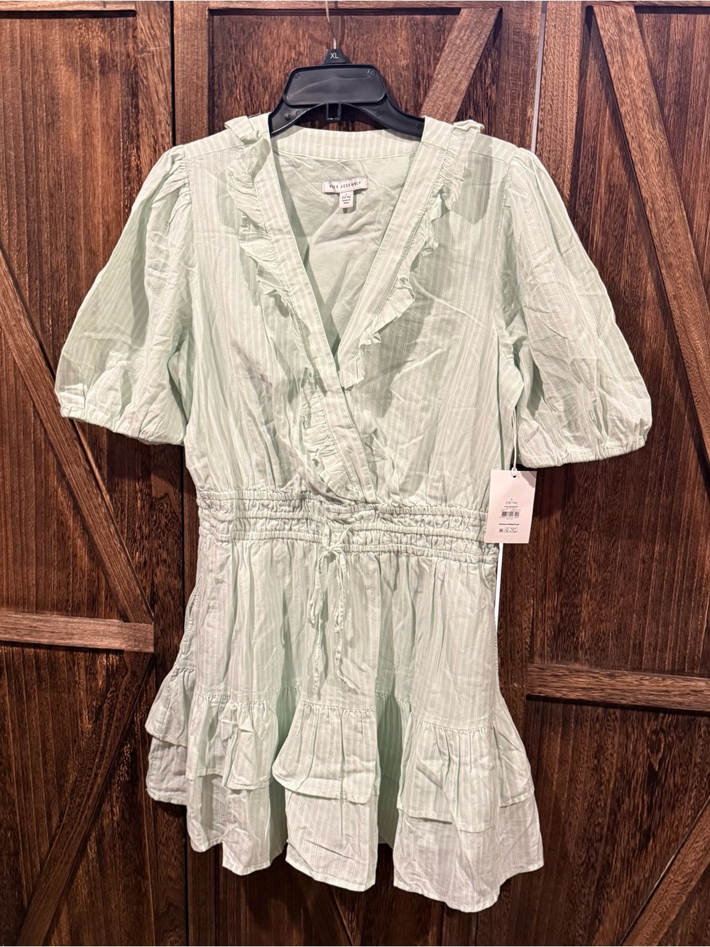 Mint Green Ruffle Surplice Smocked-Waist tunic top - Size L